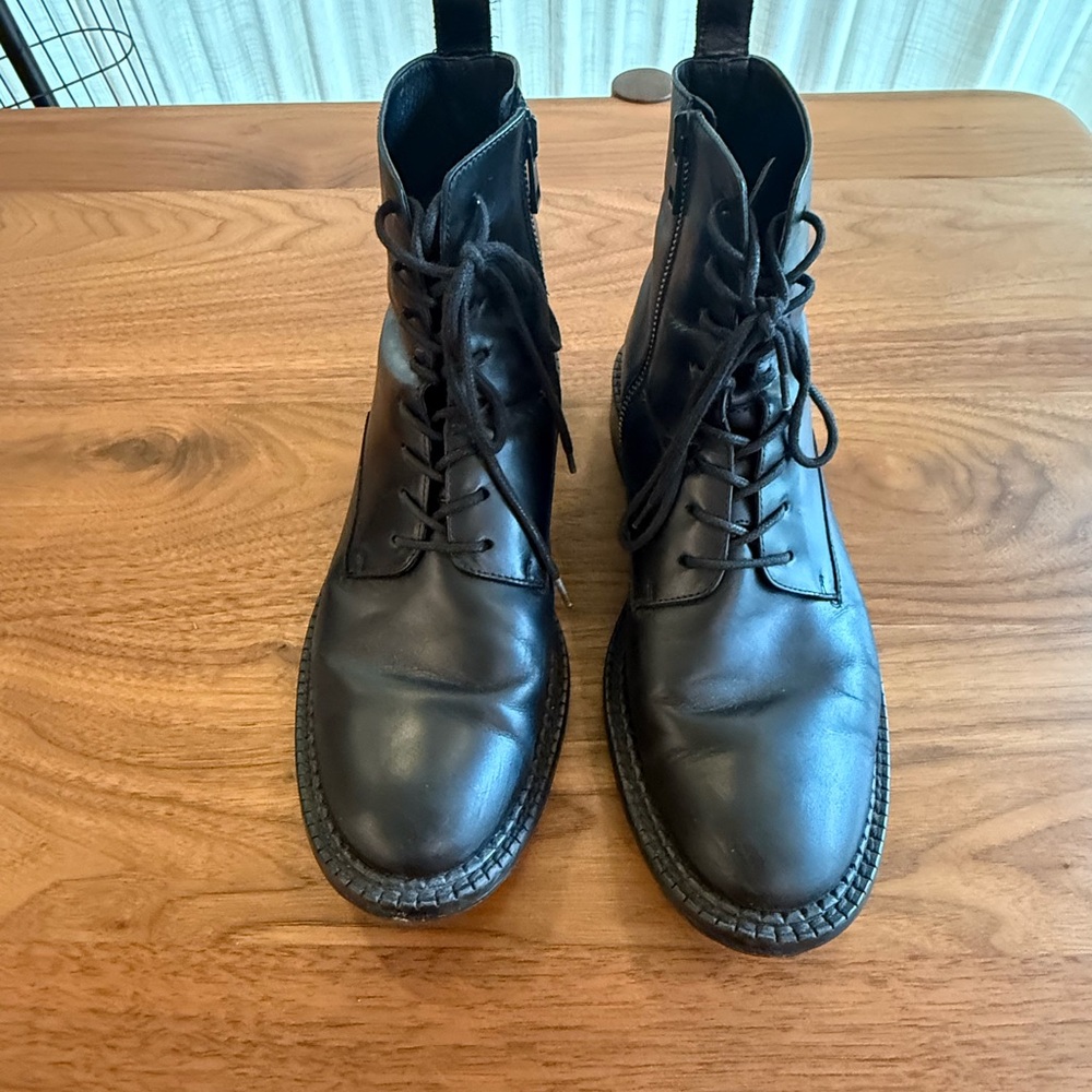 Vince Leather Lace-Up Boots (Black)